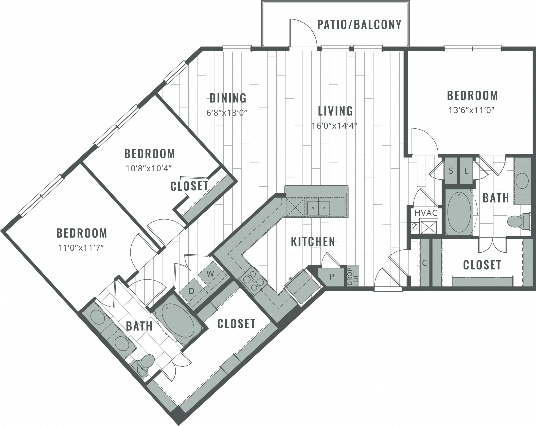 Floor plan for 3 beds, 2 baths, 1501 sqft